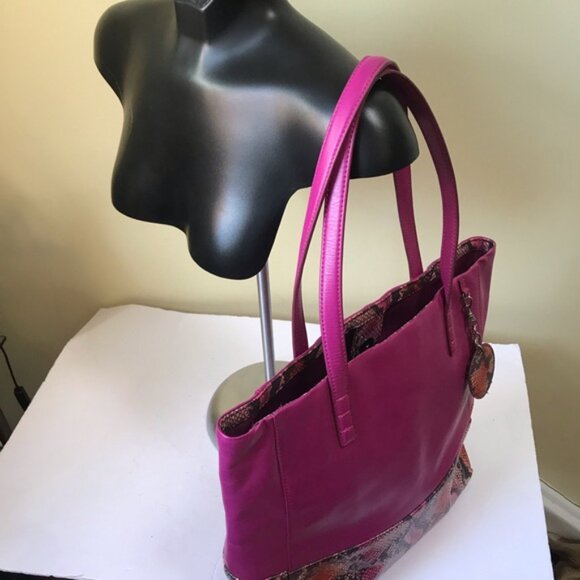 Kate Landry NEW Leather Snake Animal Print Tote Bag Shoulder Satchel FOB Pink - Picture 6 of 16